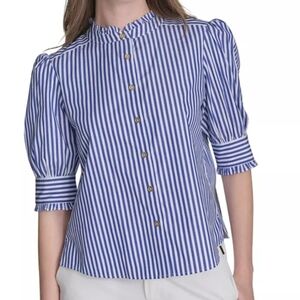 NWT Tommy Hilfiger Women's Cotton Striped Puff-Sleeve Blouse- Size Medium